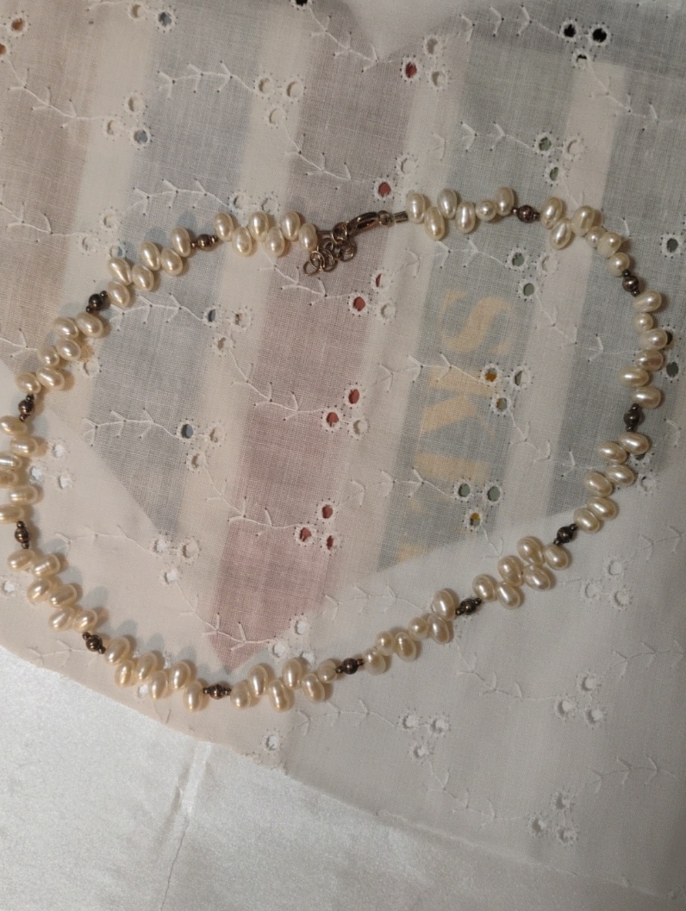 Authentic Freshwater Pearl Necklace in Cream W/Silver Accents Stamped "925"